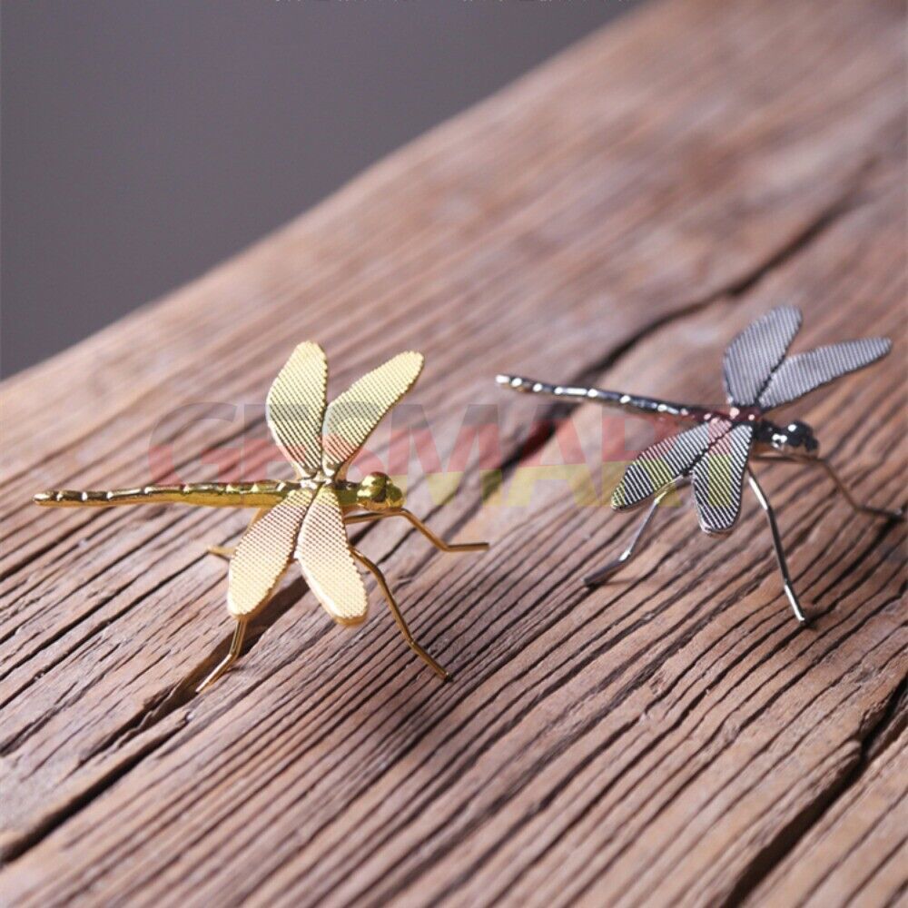 Alloy silver and gold dragonfly trinket, hand-carved collectible for elegant home decor.