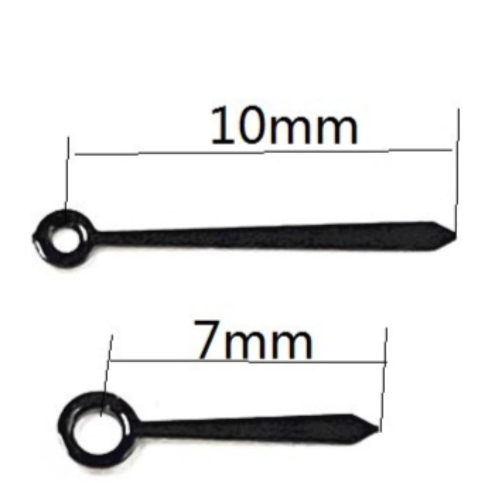 Set of 10x7mm black watch hands designed for Ronda 763, 762, 751, 1062, 1063 movements, precise fit.