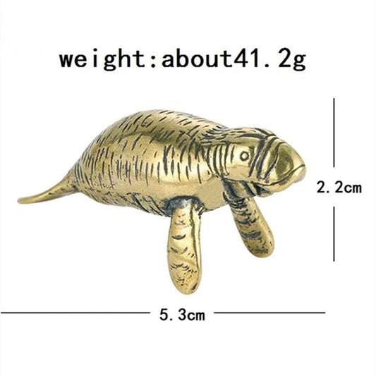 Vintage solid copper sea lion figurine, hand-carved bronze trinket from.