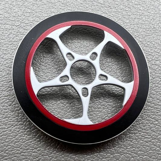 Red and white rotor oscillating weight for NH34-NH39 watch movements, enhancing automatic winding efficiency.