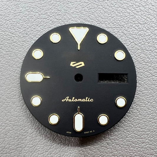 Green lume datejust watch dial with black and golden trim, compatible with NH35 NH36 movement.