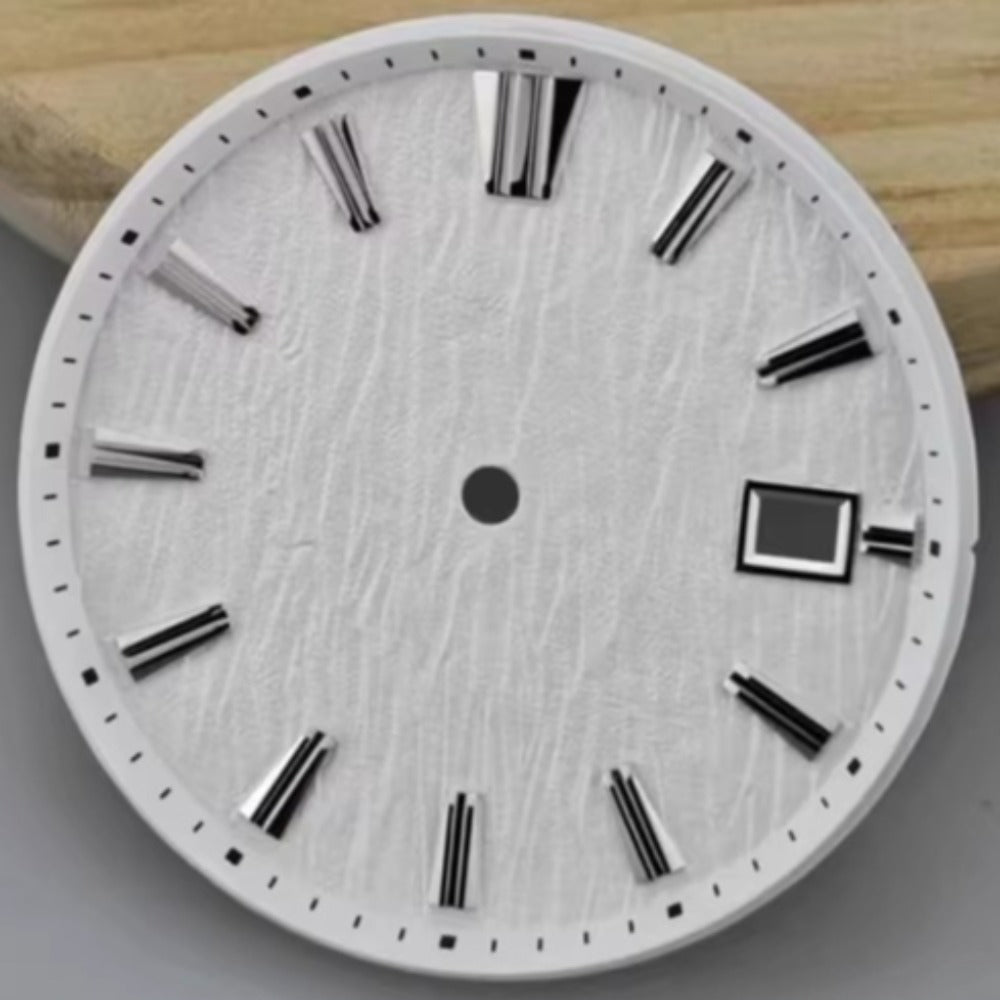 White Modified Tree Vein watch dial 33.5mm, compatible with NH35 NH36 movements, sleek design.