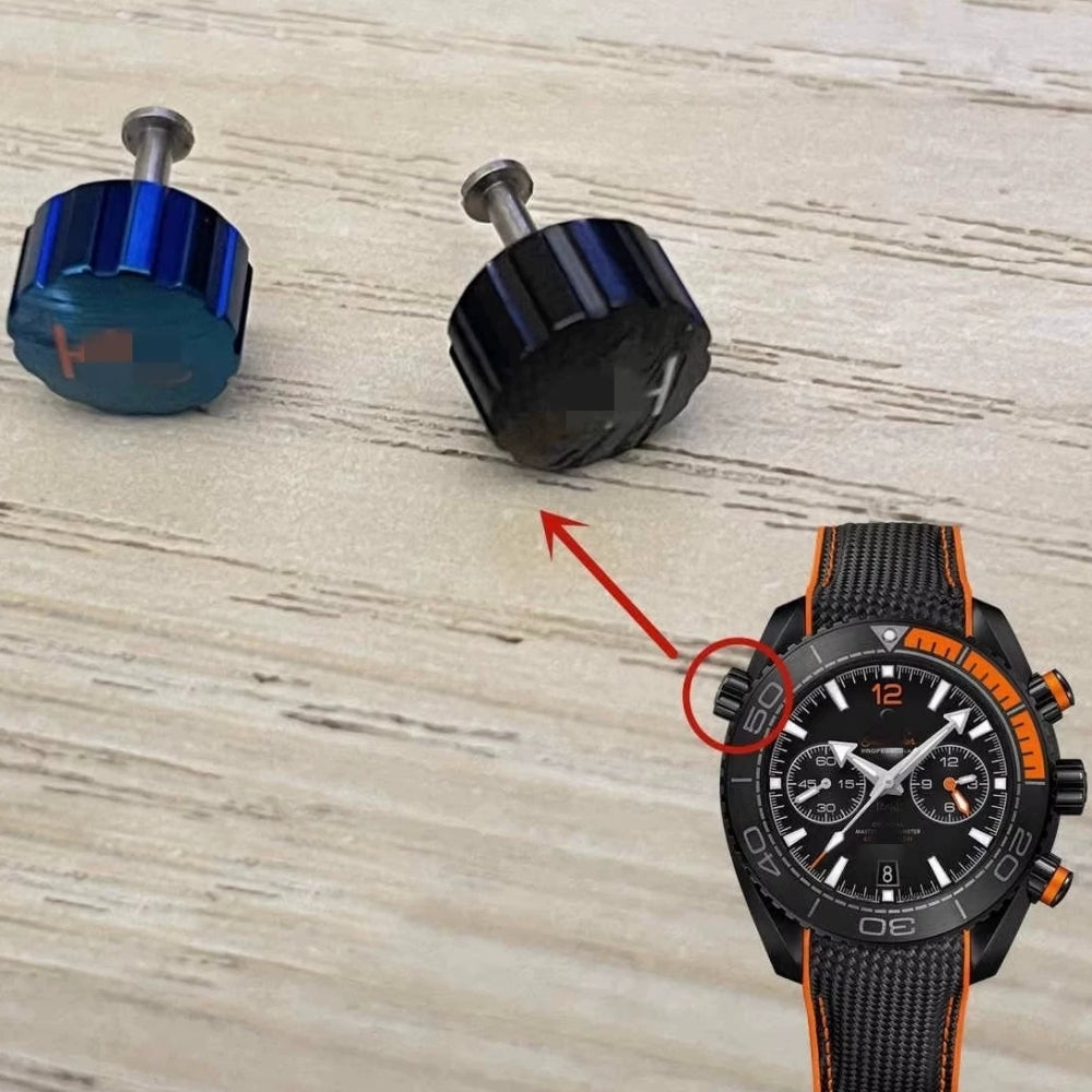 Blue and black watch crown pusher at 11 o?clock for OMG Seamaster 600 replacement parts
