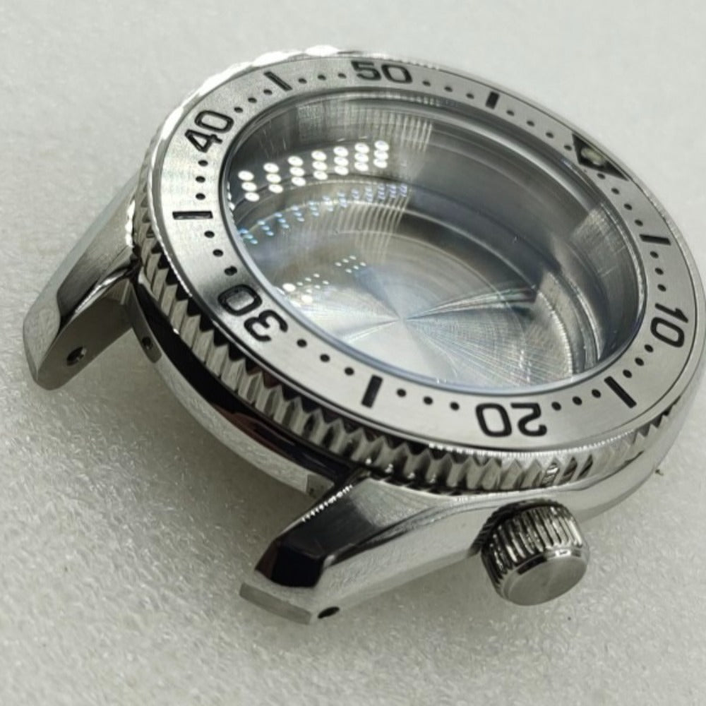 42mm silver polished watch case, compatible with SPB185/SPB187J1 and NH35/36/4R/6R movements.
