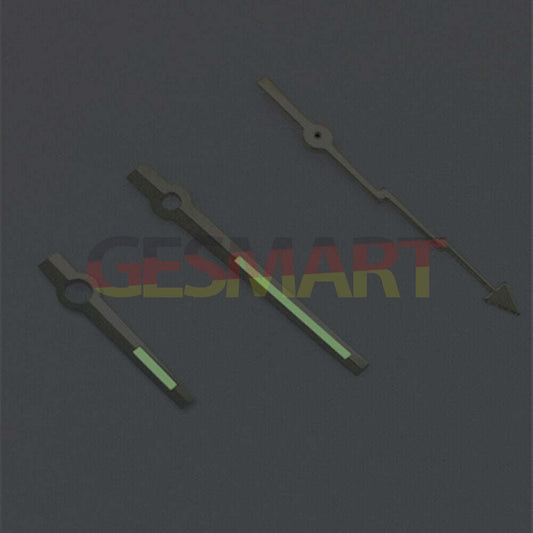 Silver-trimmed green luminous watch hands for Asian 8215/2813/8205 movements, precise time indication.