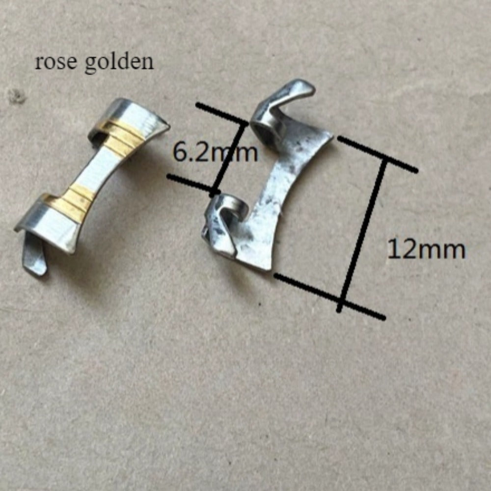 6.2x12mm Rose Golden+Silver Curved End Links Spring Bars Bracelet Watch Band Strap#363
