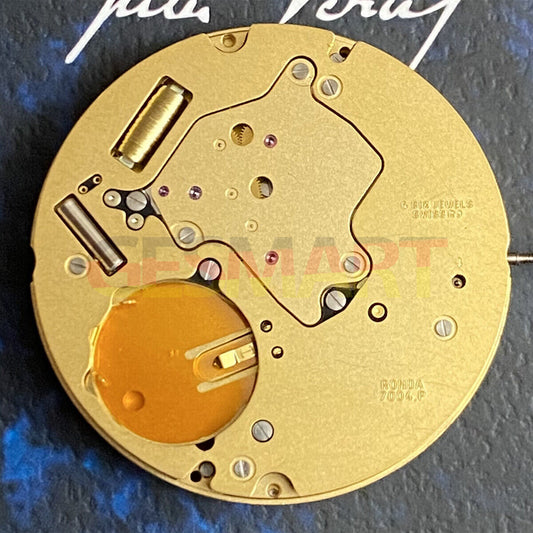 Swiss Made Ronda 7004.P golden quartz multifunctional movement for precise watch repair.