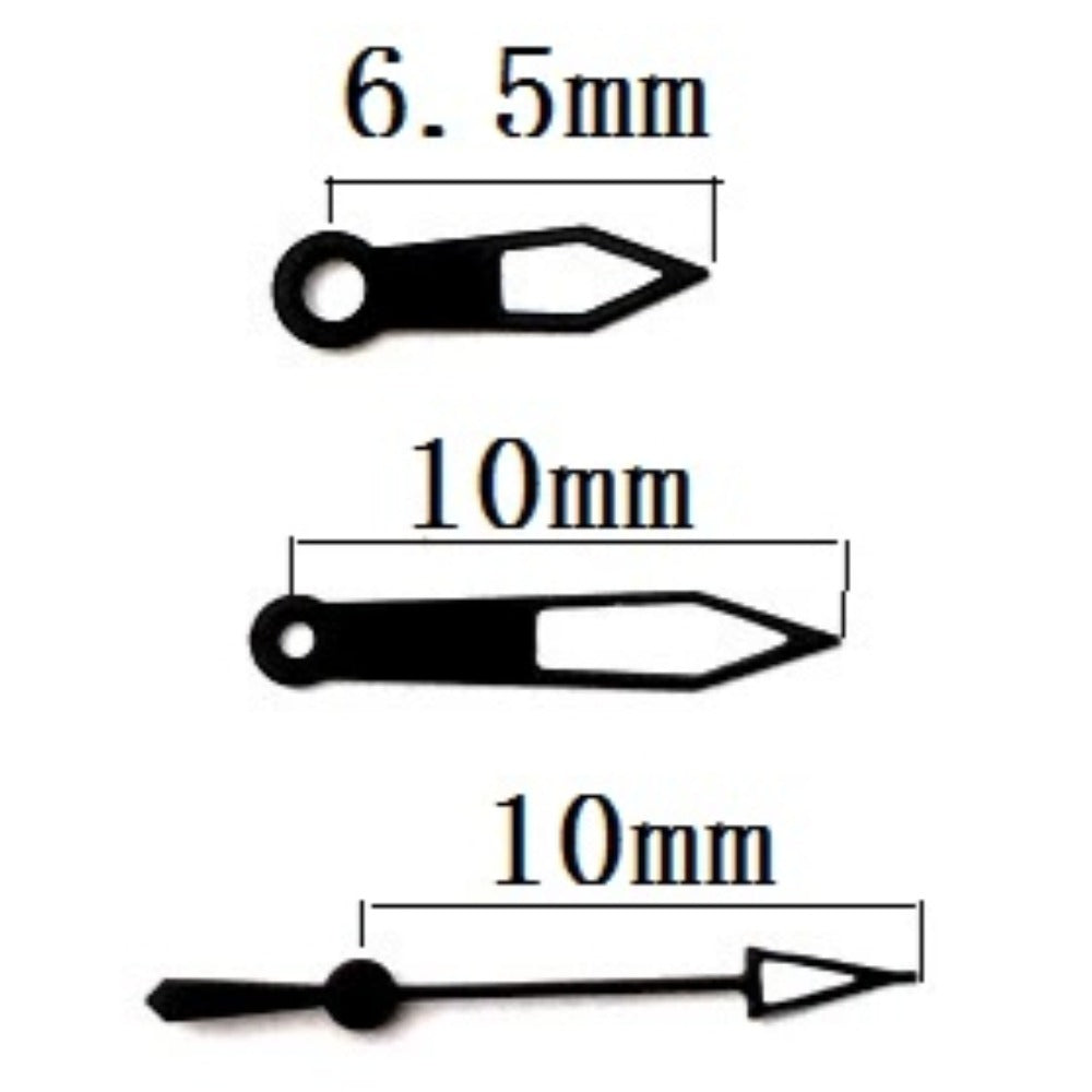Aiguilles de montre 10 x 10 x 6,5 mm avec bordure noire et luminescentes vertes pour mouvement à quartz Miyota 2035
