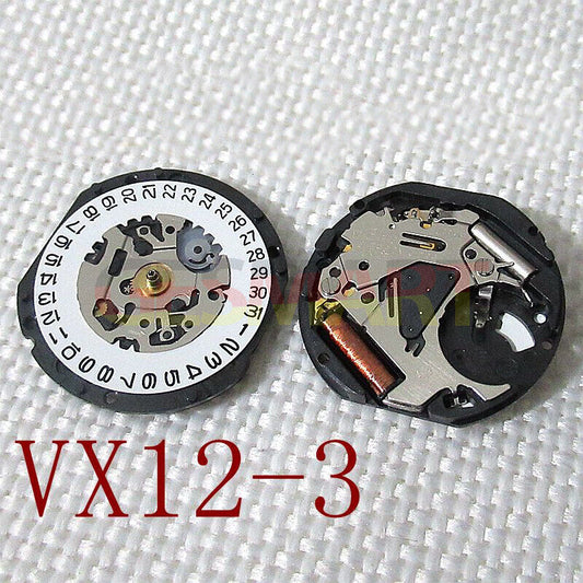 Japan made Hattori Epson TMI VX12E quartz watch movement with stem for precise timekeeping.