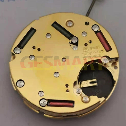 Swiss ETA 251.272 quartz watch movement with date at 4, golden 3-hand mechanism, for precise timekeeping.