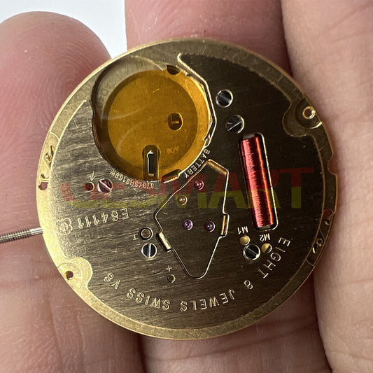ETA E64.111 Swiss Quartz watch movement with 3 hands and date display at 3 o'clock, precision crafted.