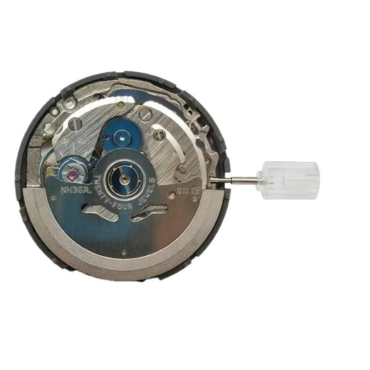 Seiko NH36A automatic watch movement with dual calendar, date at 3, 21600 bpm, repair part.