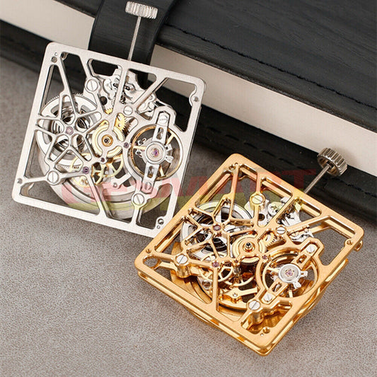 Asian HZ1B02D watch accessory featuring silver, golden, and black hollow square design with automatic mechanical movement.