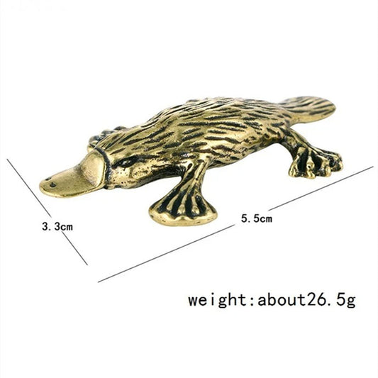 Hand-carved solid copper platypus figurine, vintage bronze finish, perfect for watch accessory display.