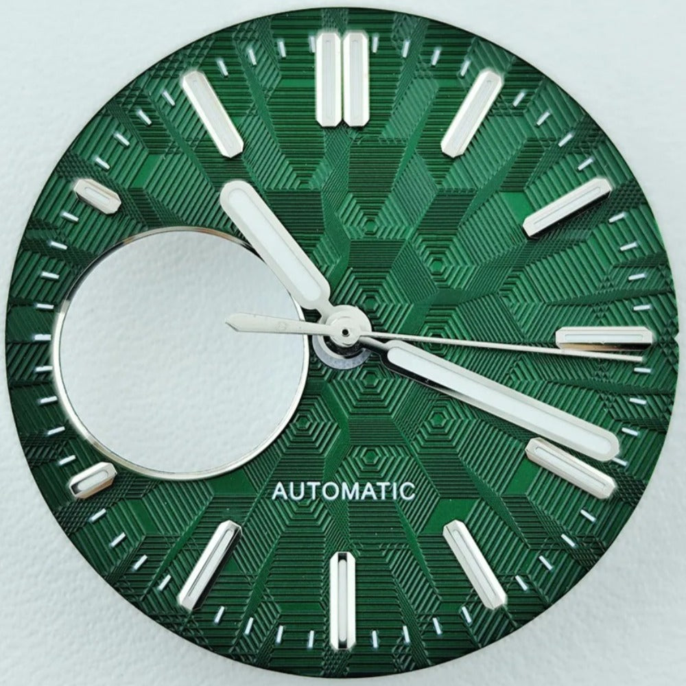 Green Lume Green Vein Hollow Watch Dial with Silver Trim Hands Fit for NH38