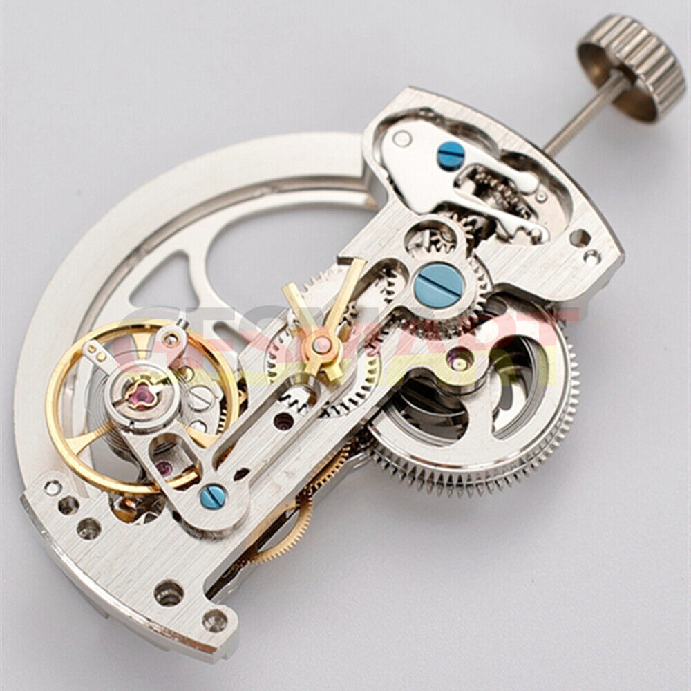 Asian LG0807 silver rectangular watch with visible balance wheel highlighting automatic mechanical movement.