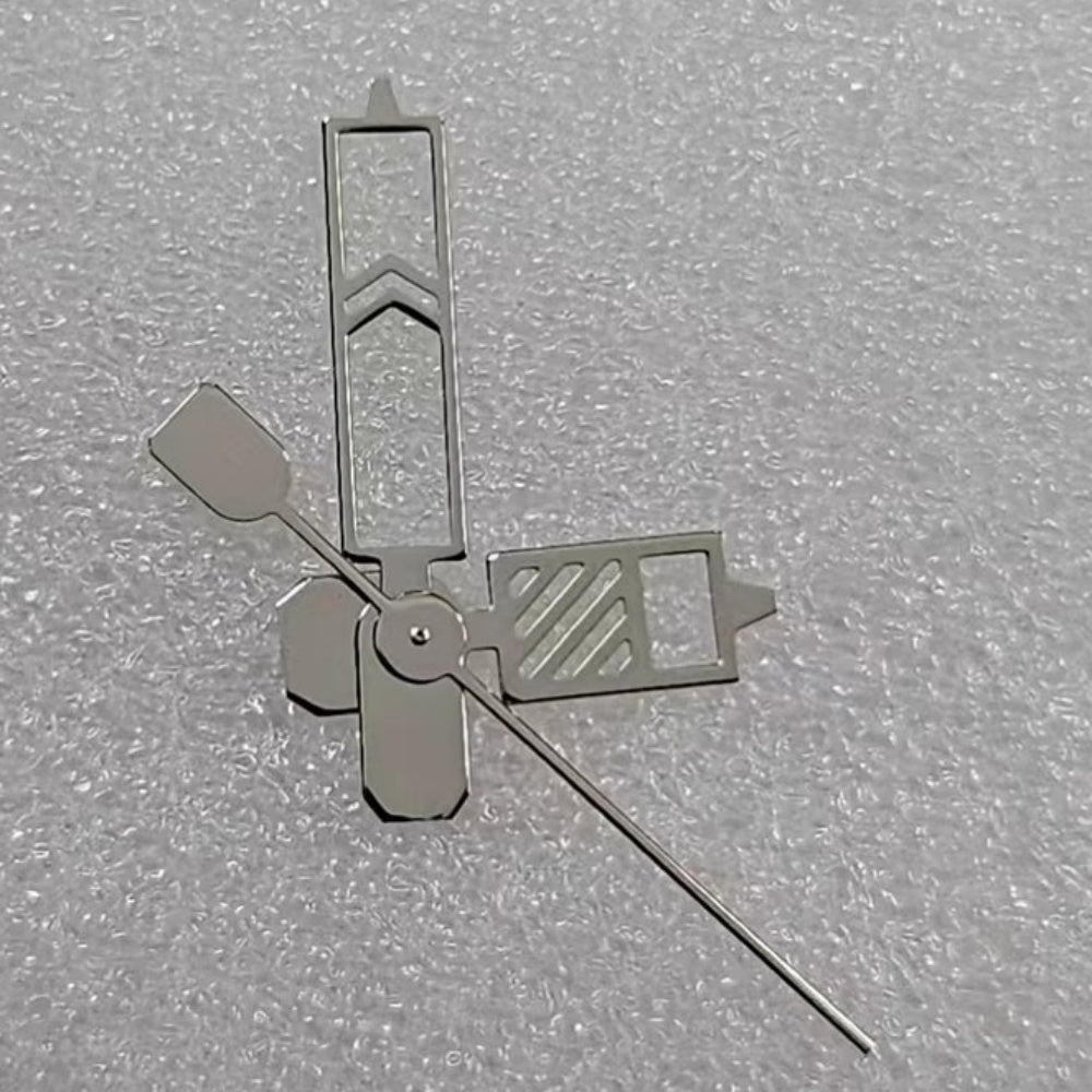 Silver hollow watch hands 8x12x12.5mm for NH35/36/4R/7S movement, no lume, precise fit.