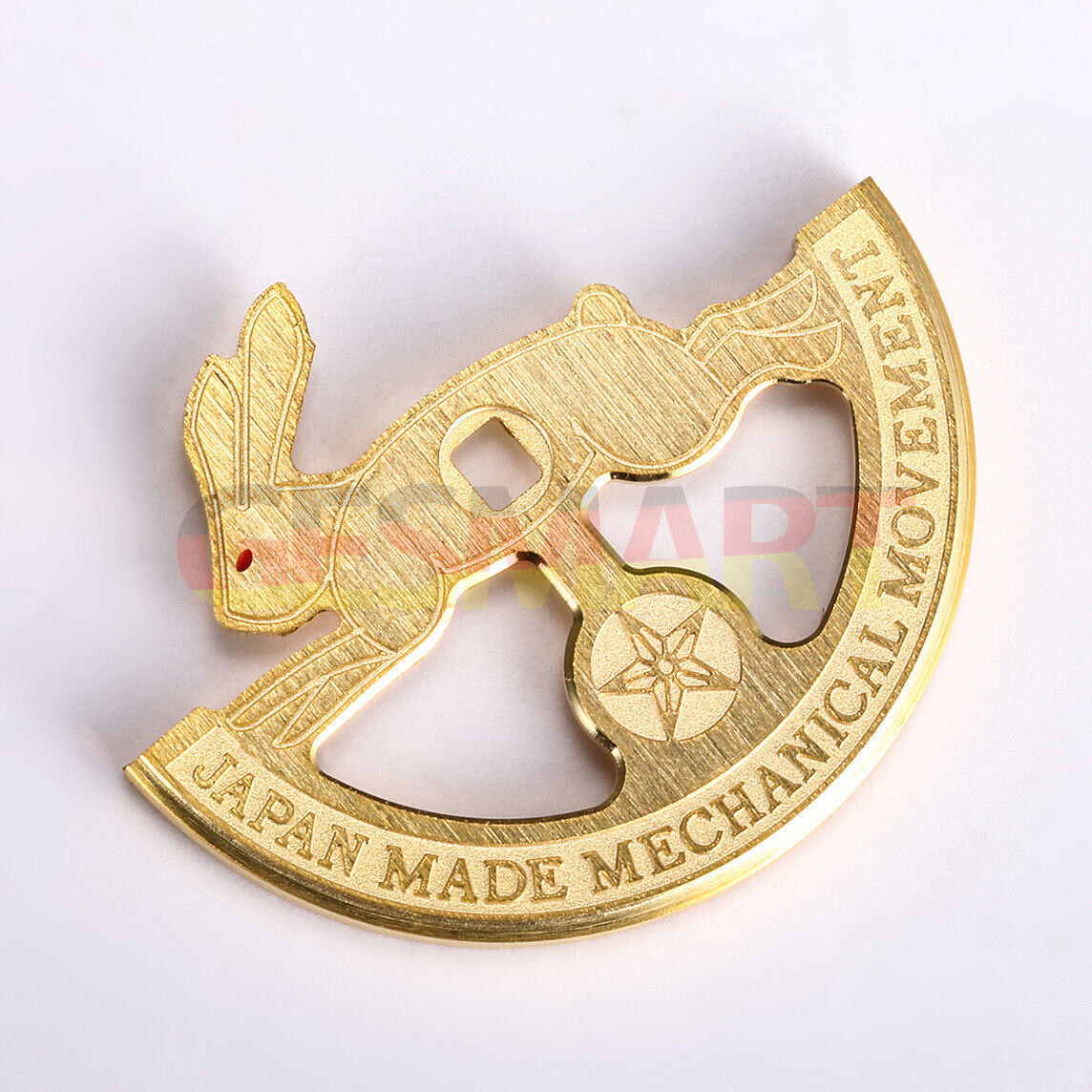 Golden hollow rabbit-shaped rotor oscillating weight, designed for Miyota 8215 watch movement precision.