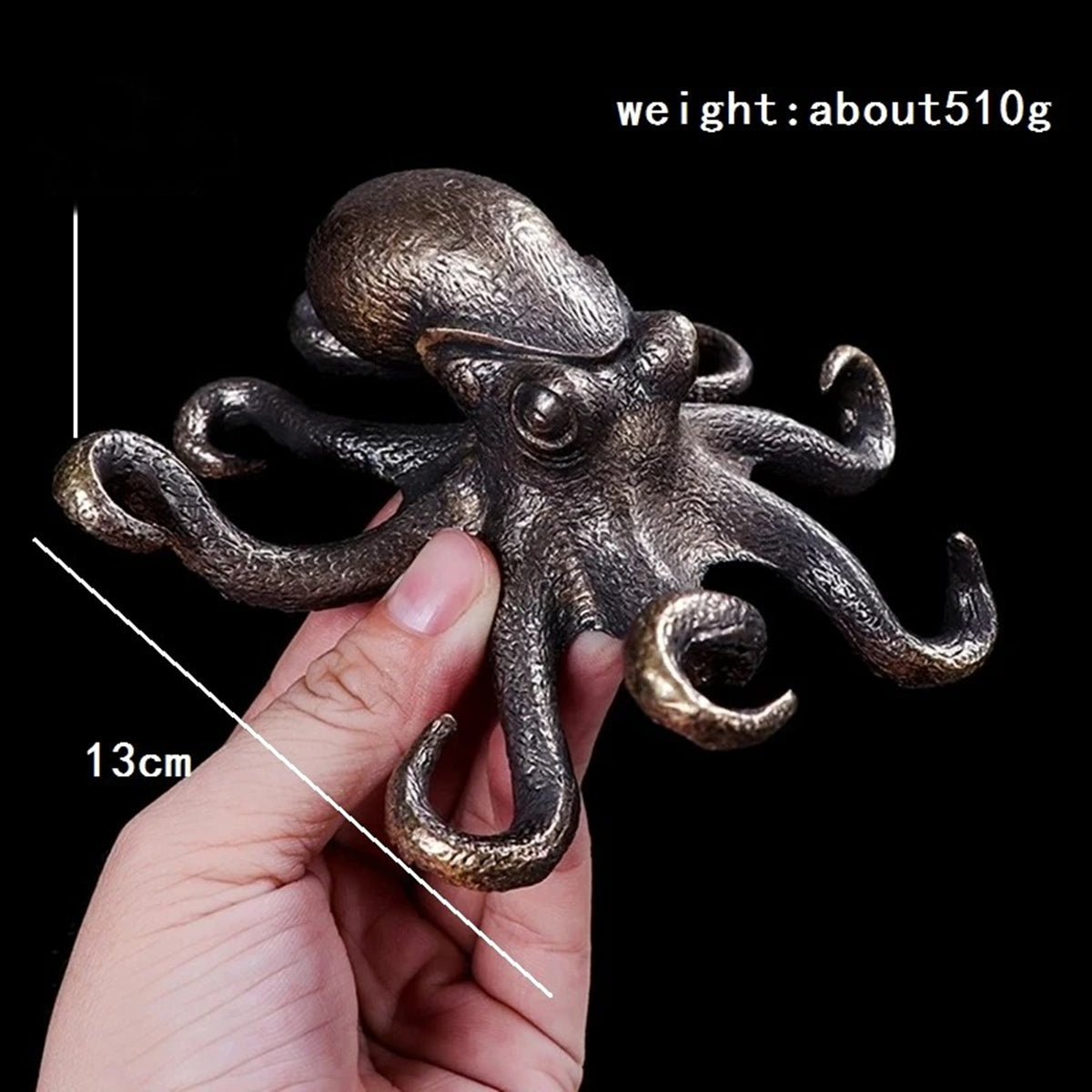 Hand-carved solid copper octopus figurine, vintage bronze decor trinket for collectors.