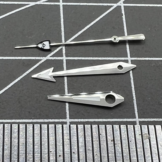 Silver pointed second hand with green lume, compatible with NH35/36 movements, for precise watch repair.