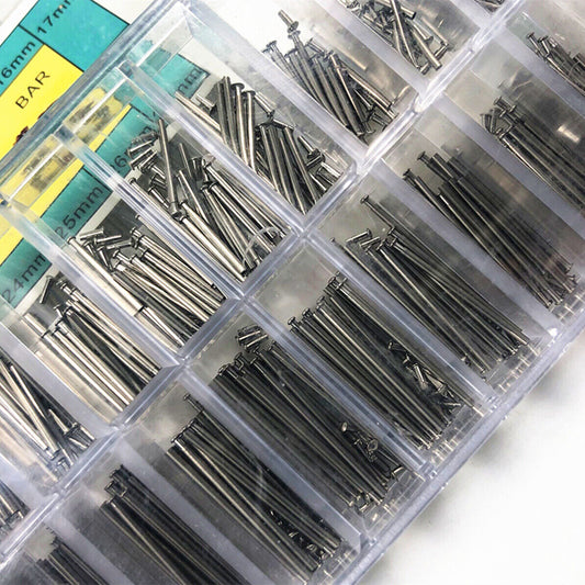 Stainless steel buckle spring bars kit, 1.2mm diameter, 300pcs for Dia watch repairs.