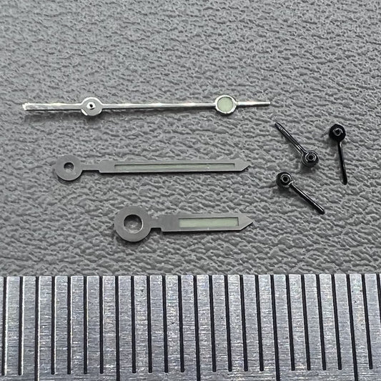 Silver trim green lume watch hands set for Miyota OS10 0S10 movement, ideal for precise timekeeping and stylish upgrades.