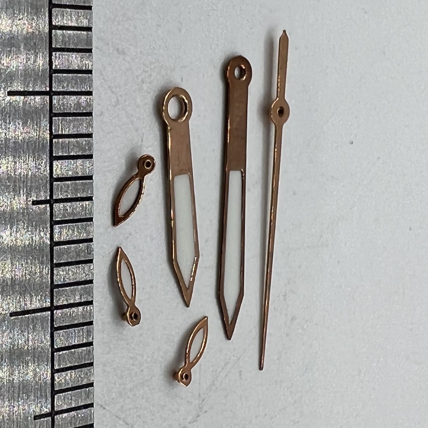 Rose gold 14.5mm watch hands with white paint for Miyota OS10 OS20 OS60 OS80 movements, Timely brand.