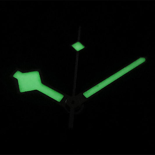 Black trim luminous watch hands set with yellow, blue, and green accents for SKX/SBBN NH35A/NH36 movements.