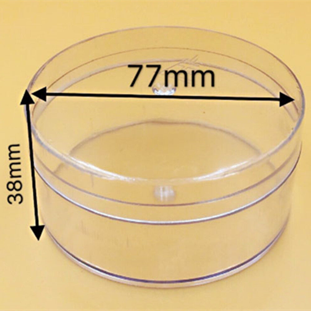Transparent plastic watch oil benzine cup 60-77mm with anti-leak cover for precise watchmakers.