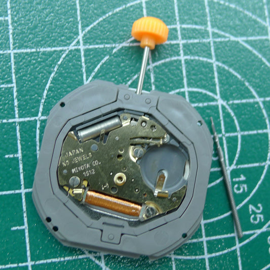 Miyota 1S12 quartz watch movement with three hands and date at 3, ideal for watch repairs and accessories.