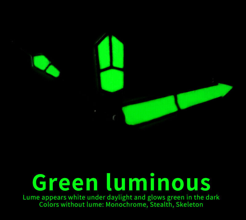 Green luminous watch hands set for NH15 NH36 movements, ideal for Seiko SKX007 SKX009 dive watches.