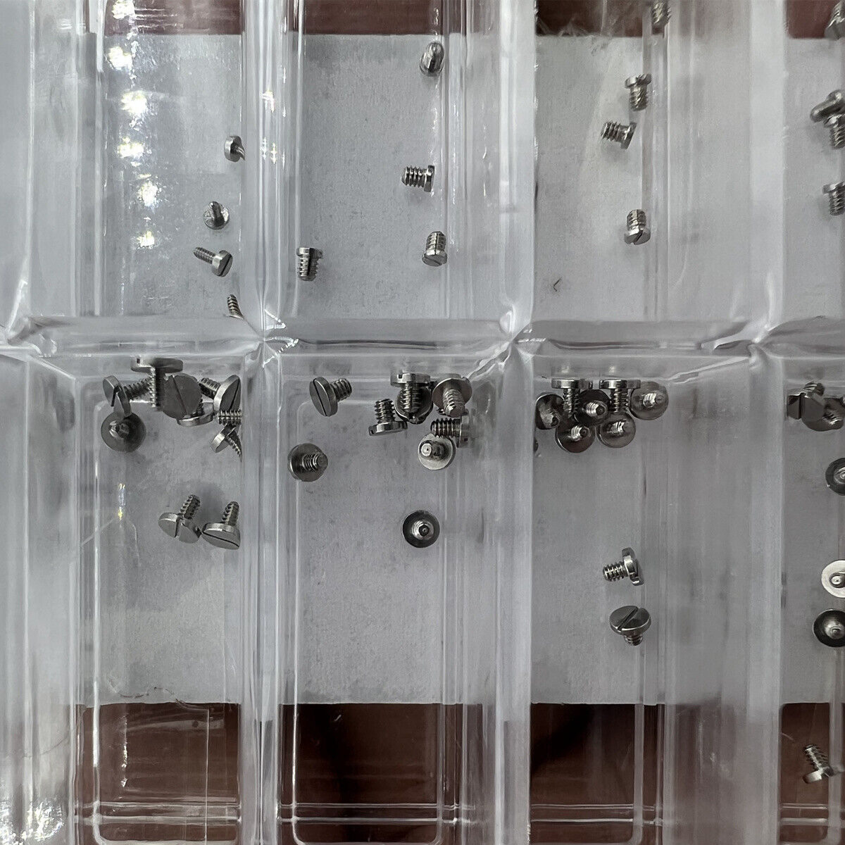 High End S/S Mini Screw set for watch case backs, straight line head, 8 sizes, 180PCS, durable accessory.