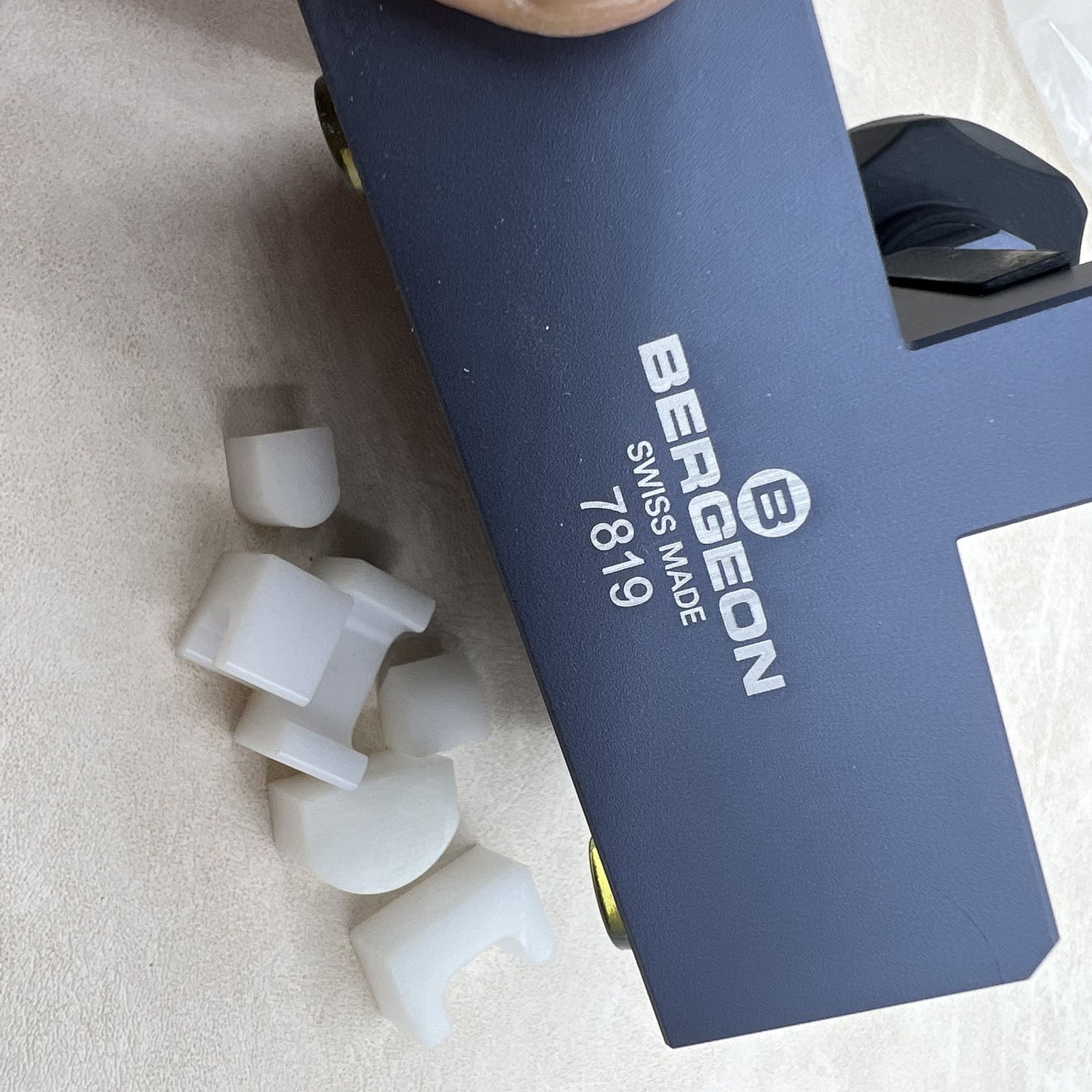 Swiss Bergeon 7819 tool for precise folding clasp adjustment on watch bracelets, enhancing repair accuracy.