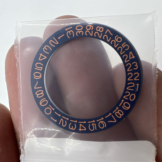 Denim blue background disk with tangerine orange font for Miyota NH35 NH36 date wheel.