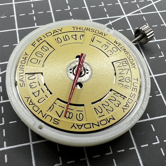 Tianjin Seagull T16 automatic watch with golden dial, day-date display, and mechanical movement