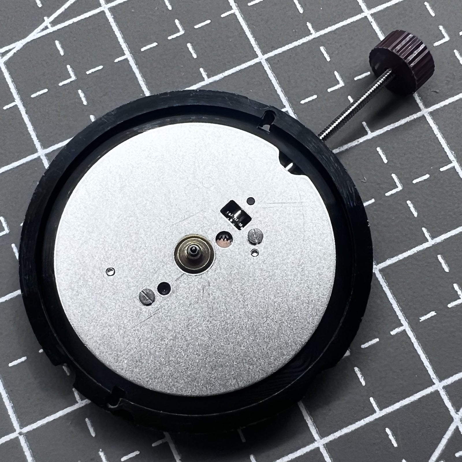Swiss Ronda 513 quartz watch movement close-up, precise timekeeping by Ronda brand.