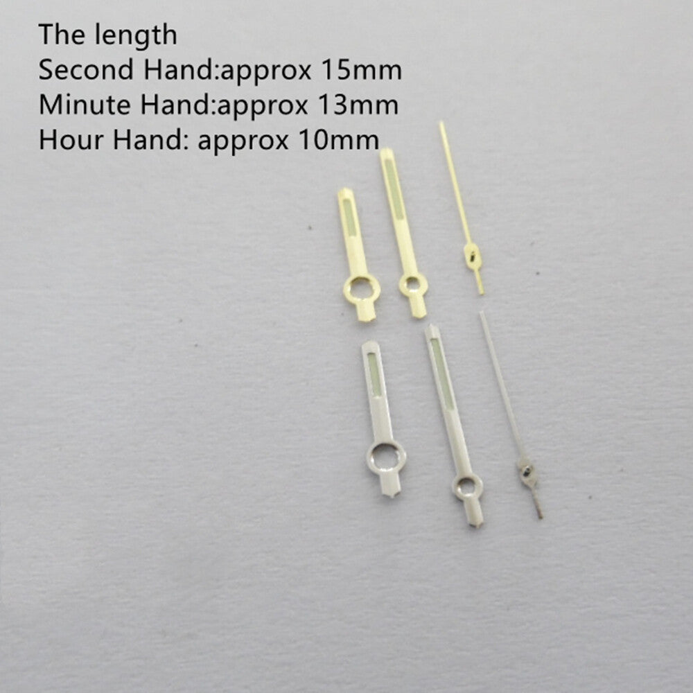 Golden and silver luminous watch hands by Generic for movement 7009, improving visibility in low light conditions.