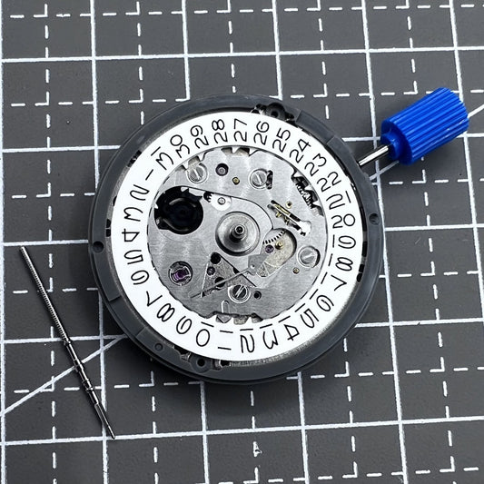 Seiko NH35 automatic watch movement with white dial, high accuracy for precise timekeeping.