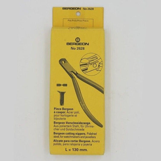Bergeon 2628 oblique end cutting plier with ergonomic grip for precise watch strap trimming.