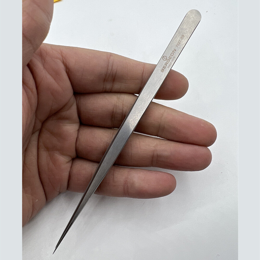 Bergeon 7027-SS stainless steel tweezers with narrow fine points for precise watch repair tasks