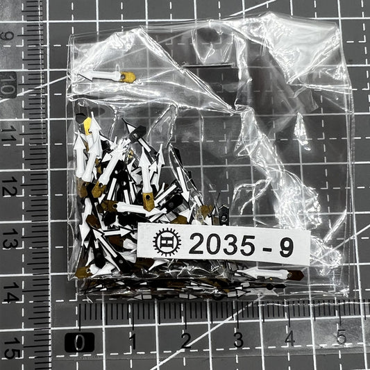Pack of 100 black 9.5mm arrow-shaped watch hands for Miyota 2035, 2115, PC21 movements.