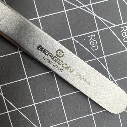 Swiss Made Bergeon 7024-4 anti-magnetic tweezers, 110mm, precise watch accessory tool for delicate repairs.