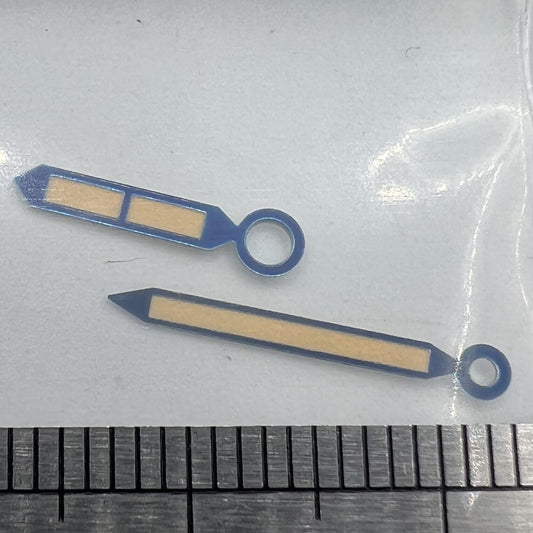 Blue trimmed watch hands with strong green lume for Seagull ST3600/ST3621 and ETA 6497/6498 movements.