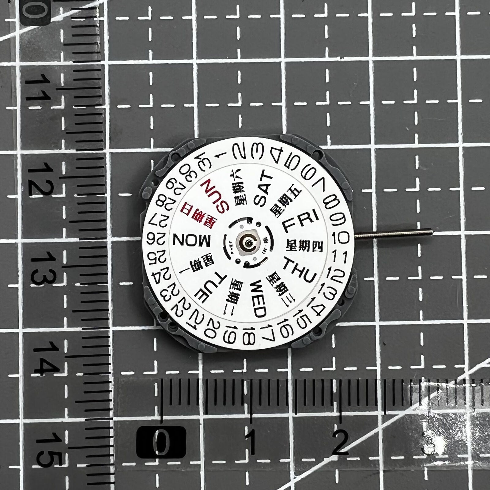 Hattori Epson VJ43 quartz watch movement with date/day in English and Chinese for precise timekeeping