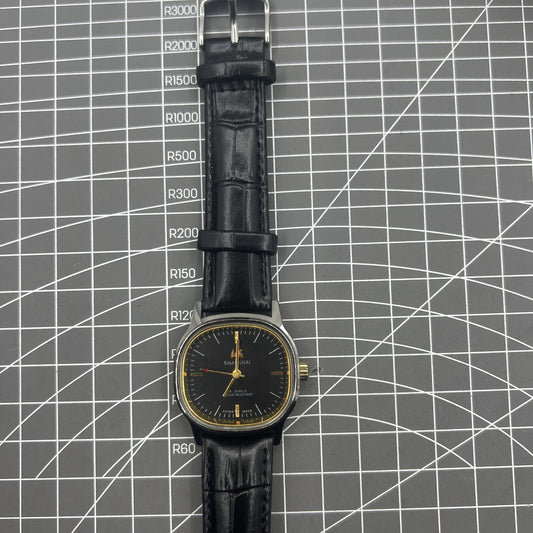 34mm Shanghai Factory black manual mechanical watch with 19 jewels, shock-resistant, classic timepiece design.
