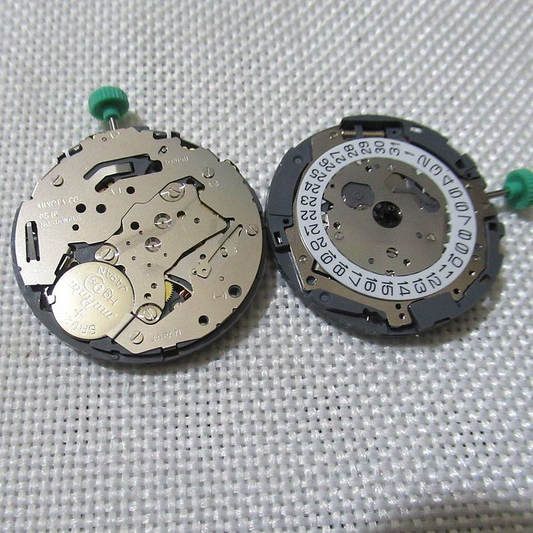 Miyota OS10 quartz watch movement with date at 3 o'clock, precision Japanese craftsmanship.