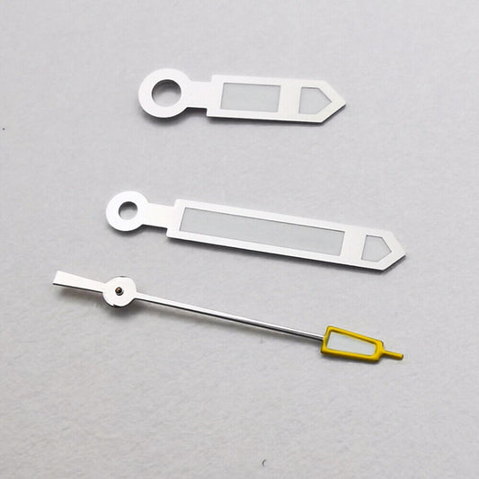Silver trim pointed second hand for NH35 NH36 watch movement, yellow tip for precise time reading.