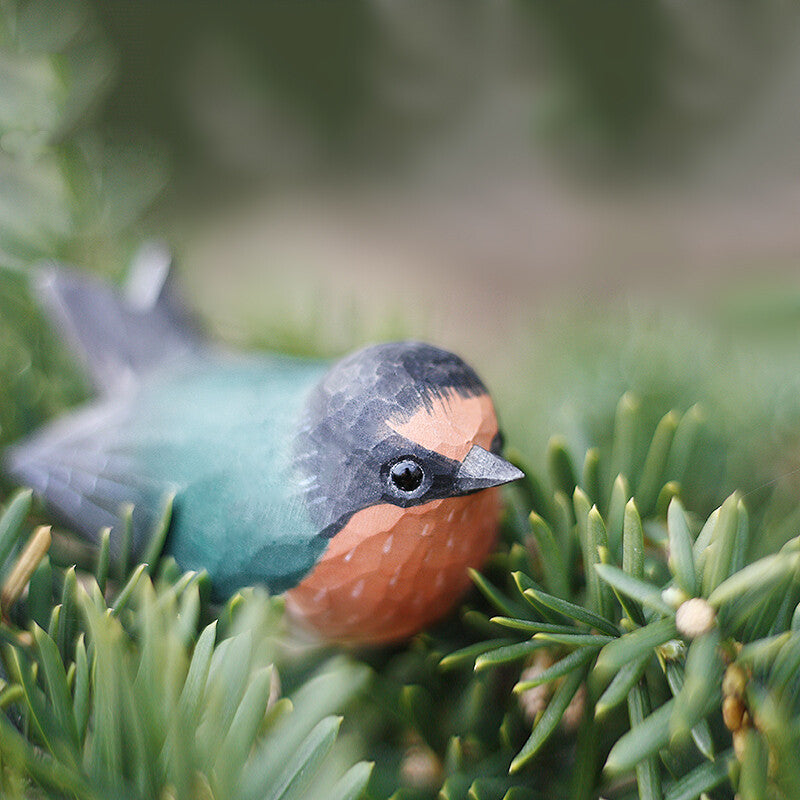 Young Swallow wooden figurine by Brand New Handmade, detailed bird sculpture for elegant home decor.