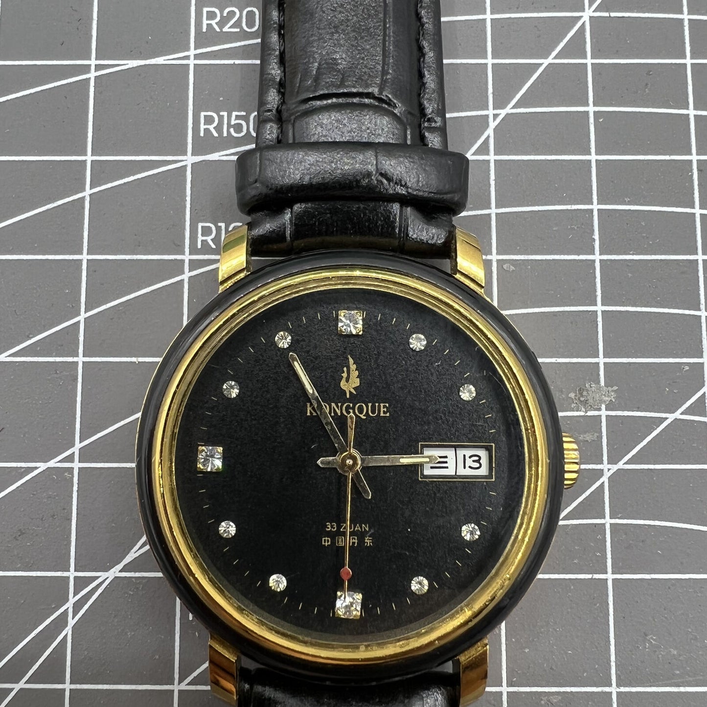 37mm China Kongque Automatic Mechanical Watch 33 Jews Black Dial Double Calendar