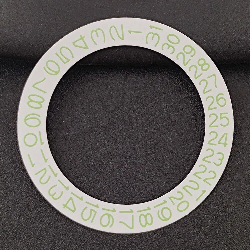 Green date disk overlay for NH35 NH36 watch movements, precise white-on-green date display enhancement.